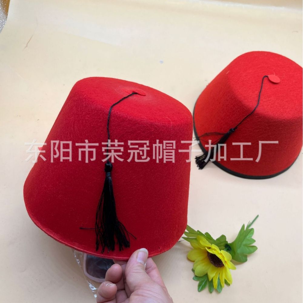Red Turkish Hat with Flat Top and Hanging Tassel, Non-Woven