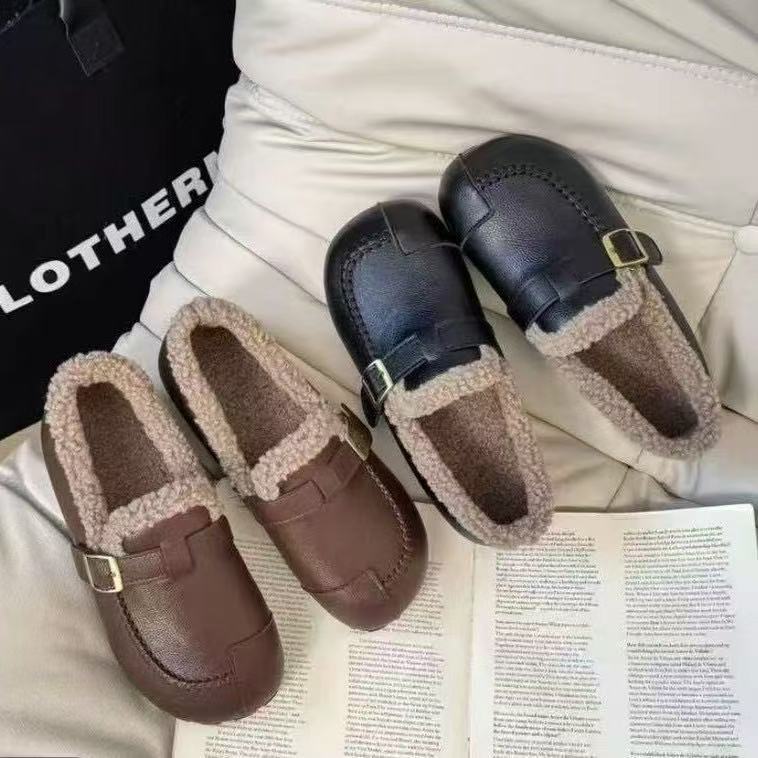 Damen-Baumwollschuhe mit dicker Sohle, Lammfell-Futter, rutschfest - 1