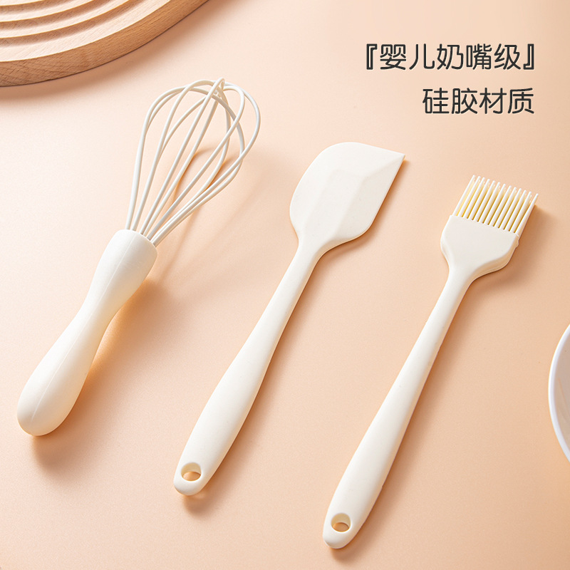 Silikon pişirme 3 parçalı kek kremalı spatula kazıyıcı mutfak ev yumurta çırpıcı barbekü yağ fırçası gadget - 3
