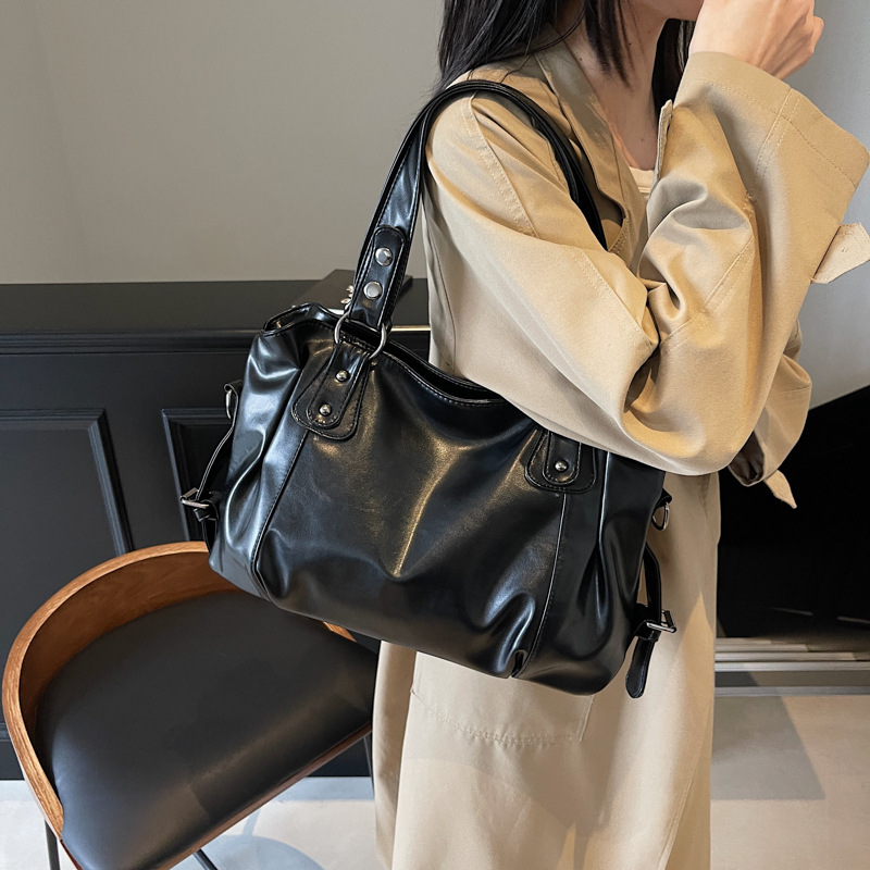 Europäische und amerikanische Retro-Uni-Farben PU-Tasche mit großem Fassungsvermögen, grenzüberschreitende Damen-Arbeitstasche, Fabrik-Großversorgung, kann mit Fremdetikett versehen und versendet werden. - 4