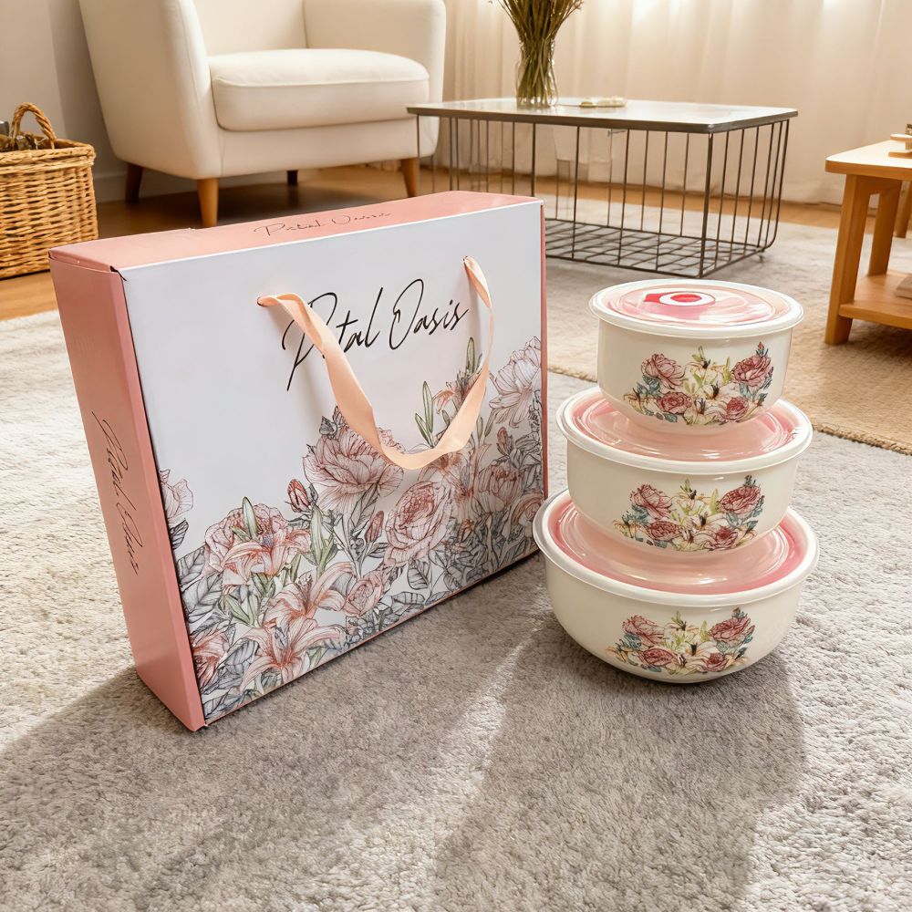 Keramik-Frischhalteschüssel dreiteiliges Set, verschlossene Schüssel, Geschenkschalensatz, Geschenkbox, Hochzeitsverkäufe, Großhandel mit LOGO-Druck - 10