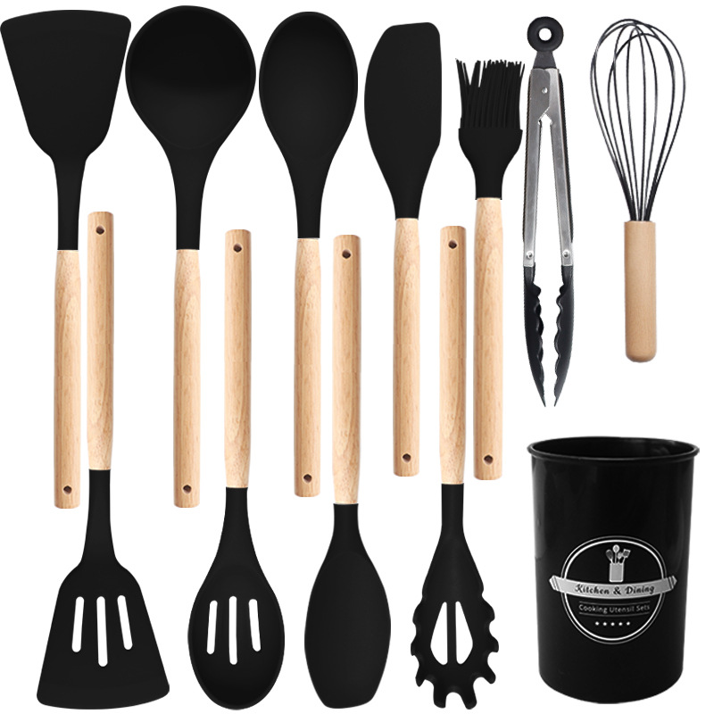 Sınır ötesi silikon spatula ve kaşık 12 parçalı set yapışmaz silikon spatula gıda sınıfı silikon mutfak eşyaları seti satışa hazır - 5