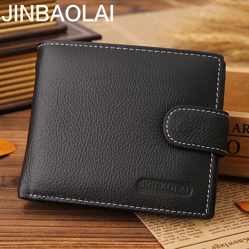 JINBAOLAI Herrenbrieftasche echtes Leder kurz Export Retro Reißverschluss Schnalle Brieftasche neue Geldbörse Münzbörse