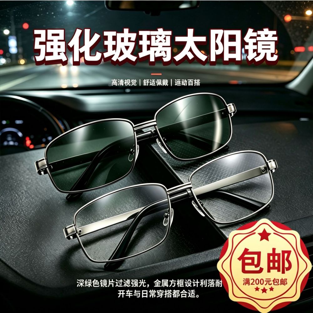 Tempered Glass Sunglasses, Metal Frame, Scratch-Resistant, for Fishing and Driving