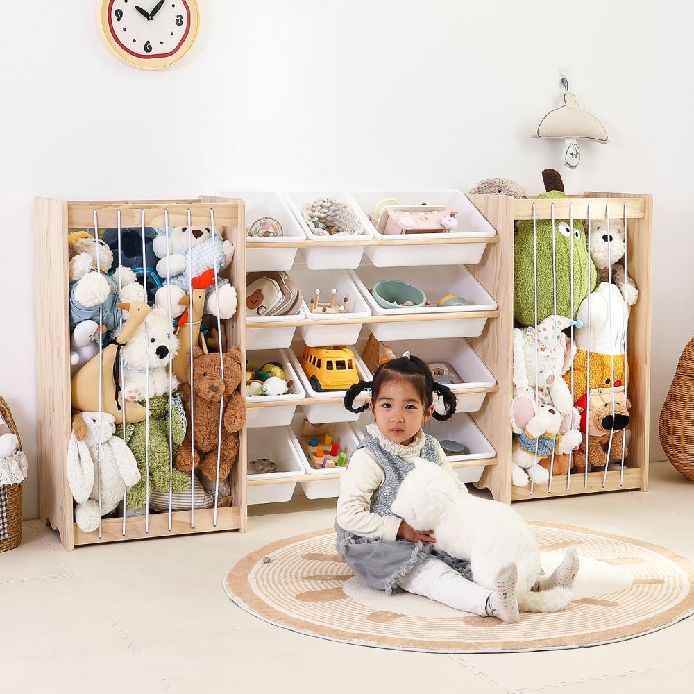 Montessori Solid Wood Children's Toy Storage Rack with Integrated Plush Toy Organizer - 1