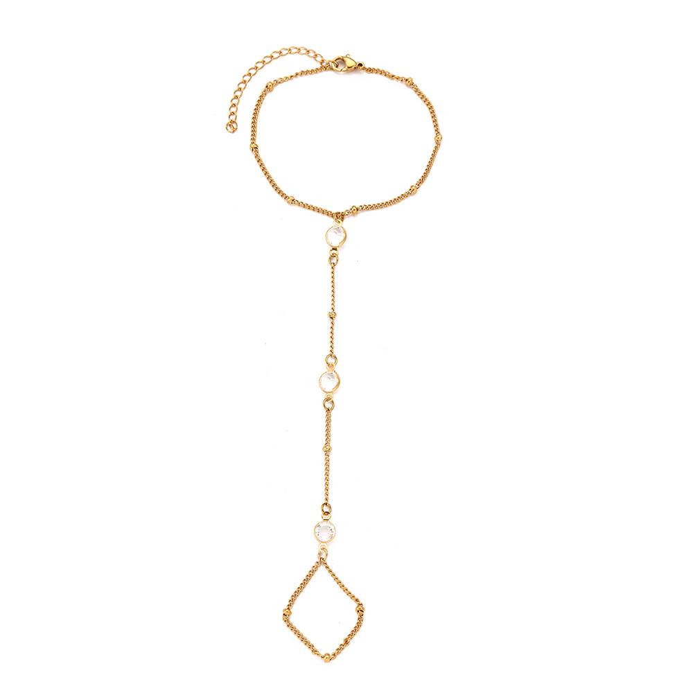 Amazon New Zircon Ring Connected Bracelet Women Long Stainless Steel Reinforced Mini Bead Ring Bracelet