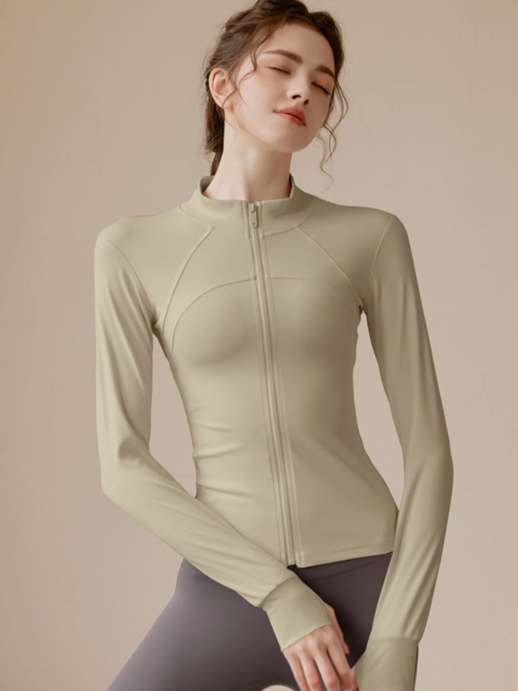Damen-Yogajacke mit Reißverschluss, schmale Passform, elastisch und atmungsaktiv