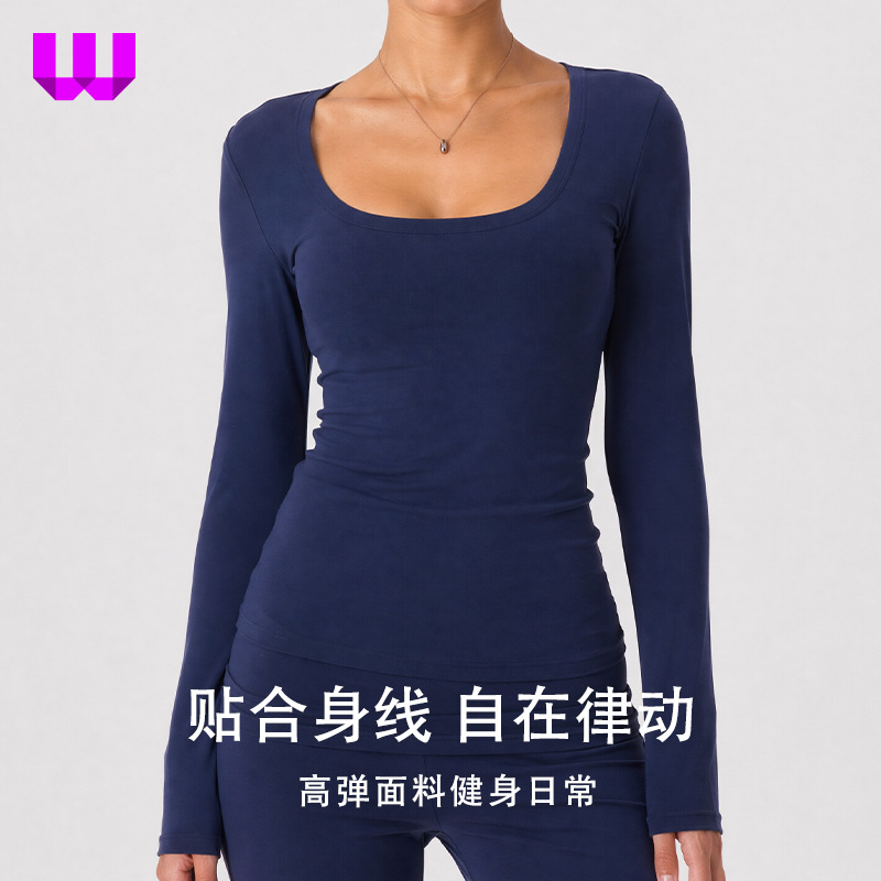 Damen-Langarmshirt mit U-Ausschnitt und Fleece-Innenfutter für Yoga