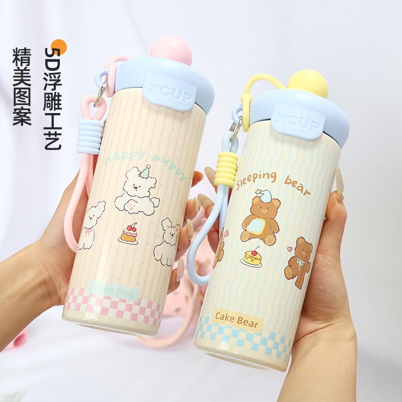 High-end 316 stainless steel floating ball thermos cup, large capacity cartoon cute sippy cup with straw, convenient water cup with carrying handle rope - 4