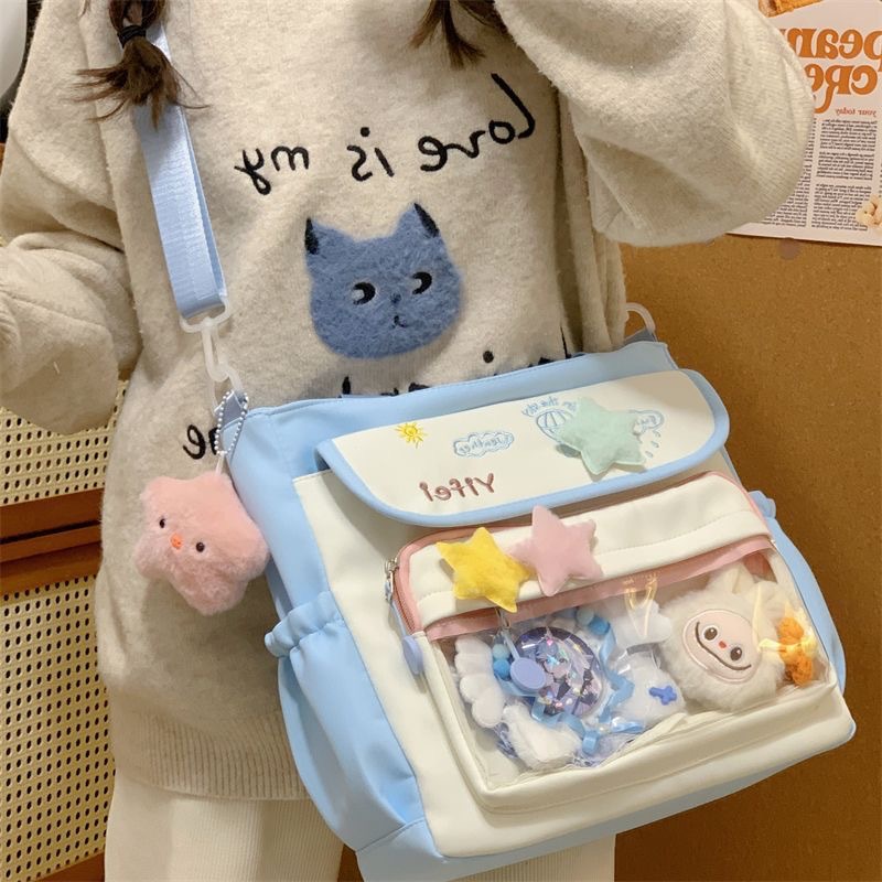 Süße bestickte große Tragetasche mit transparentem Stab Hirse Schmerz Tasche einzelne Schulter Studenten Crossbody Tasche Frau niedlich - 4