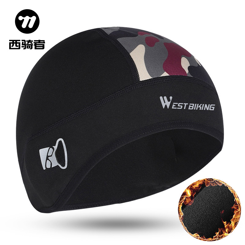 Winter Cycling Camouflage Cap, Fleece, Windproof, Helmet Liner with Face Opening