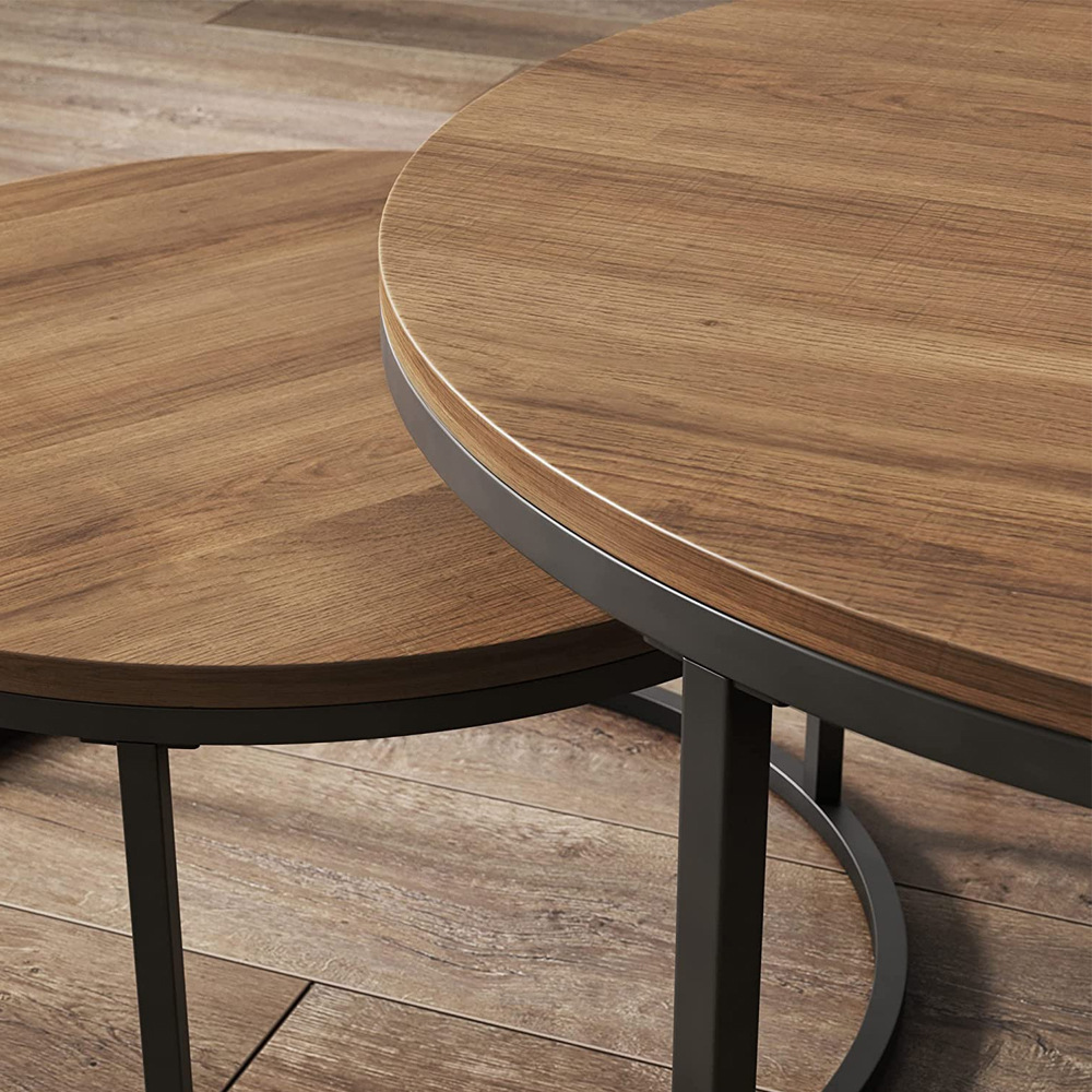 2-in-1 Dual-Use Combination Wooden Round Coffee Table, Premium Look, Home Living Room, Medieval Style, Walnut Color Coffee Table