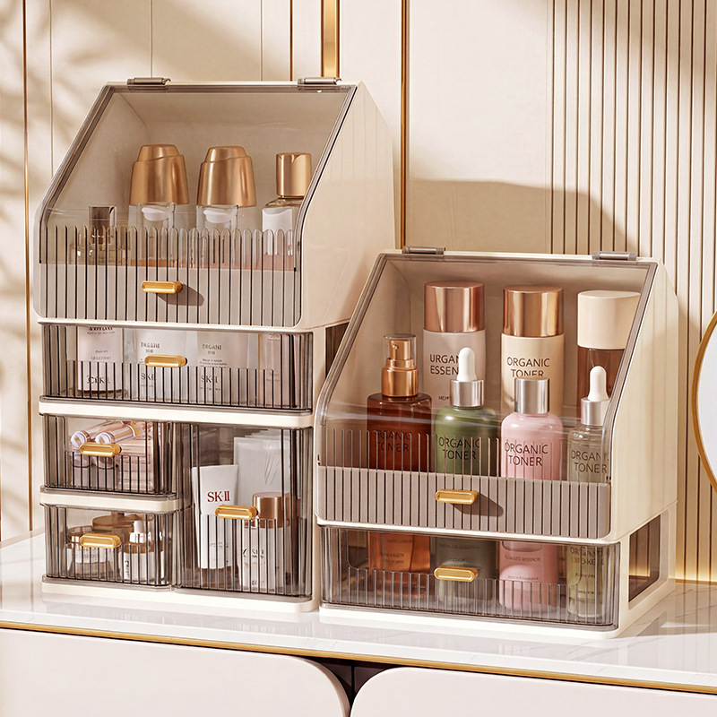 Cosmetics storage box, dustproof, large capacity, desktop organizer
