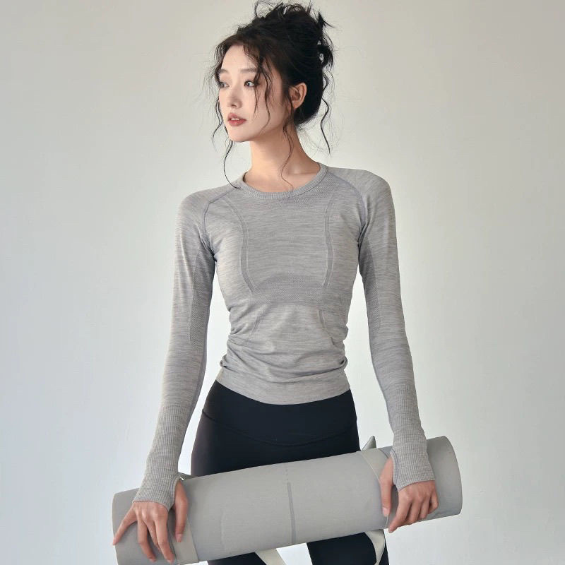 Yoga-Sportshirt Damen Langarm Schnelltrocknend Outdoor