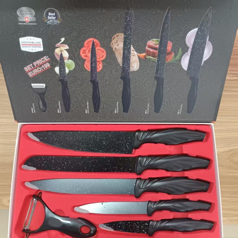 Bıçak seti, şef ve meyve bıçağı, 6 parça, fiyonk saplı - 1