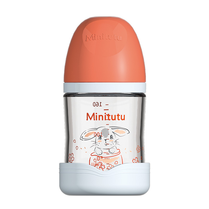 Minitutu yenidoğan borosilikat geniş ağızlı cam biberon, düşmeye karşı dayanıklı silikon kapaklı 80/160/240 ml yenidoğan için.