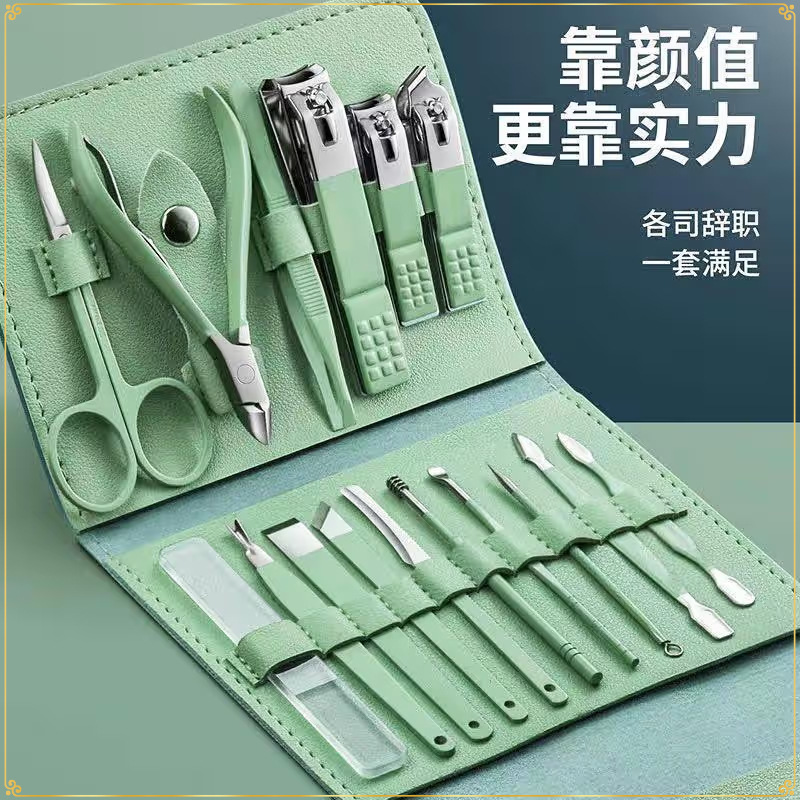 Tırnak makası seti matcha yeşil 16 parçalı güzellik manikür aracı tırnak makası manikür pedikür bıçağı toptan etiketleme