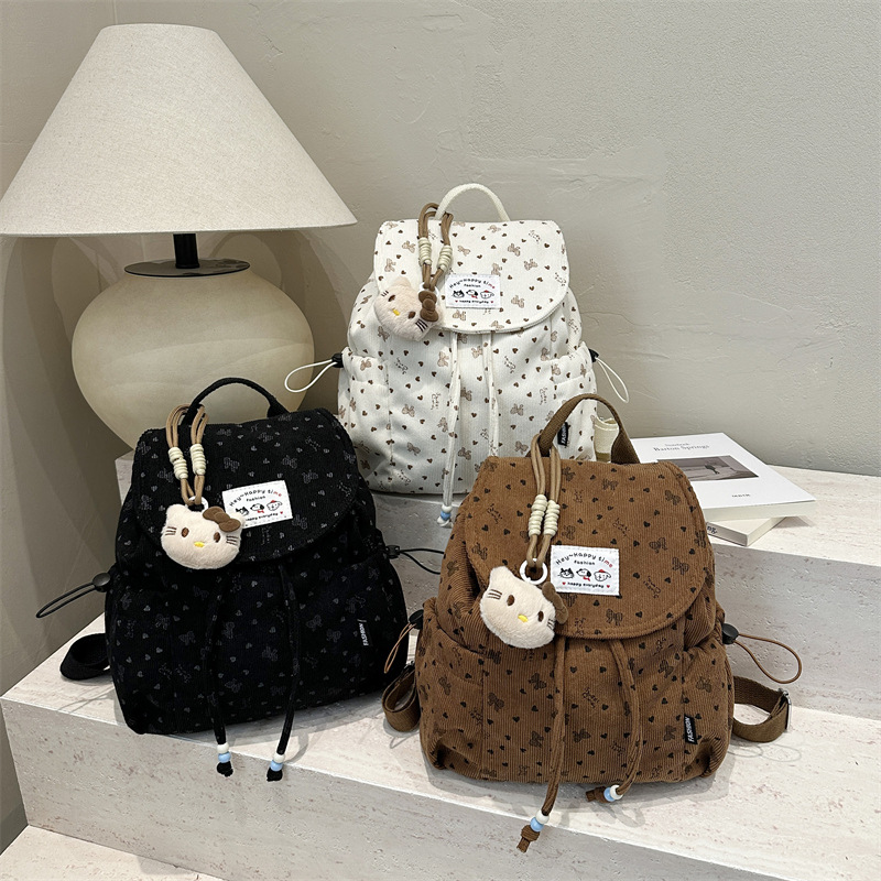 Cross-Border Yeni Model Büyük Kapasiteli Kadife Çift Omuzlu Sırt Çantası Kadın Moda Rahat Çok Amaçlı Kısa Mesafe Seyahat Fiyonklu Çift Omuzlu Sırt Çantası