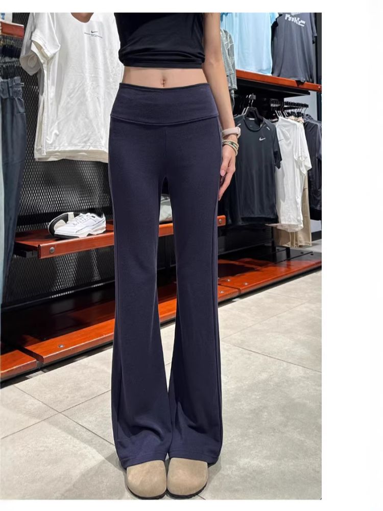 Navy Blue Women's Fleece-Lined Micro Flare Sweatpants