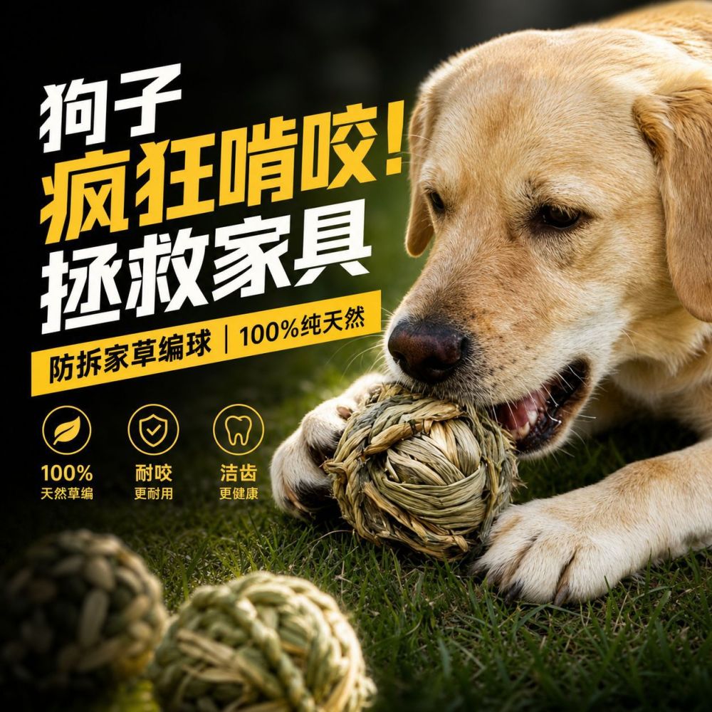 Woven Grass Dog Chew Ball, Teeth Cleaning and Enrichment, Puppy Toy - 1