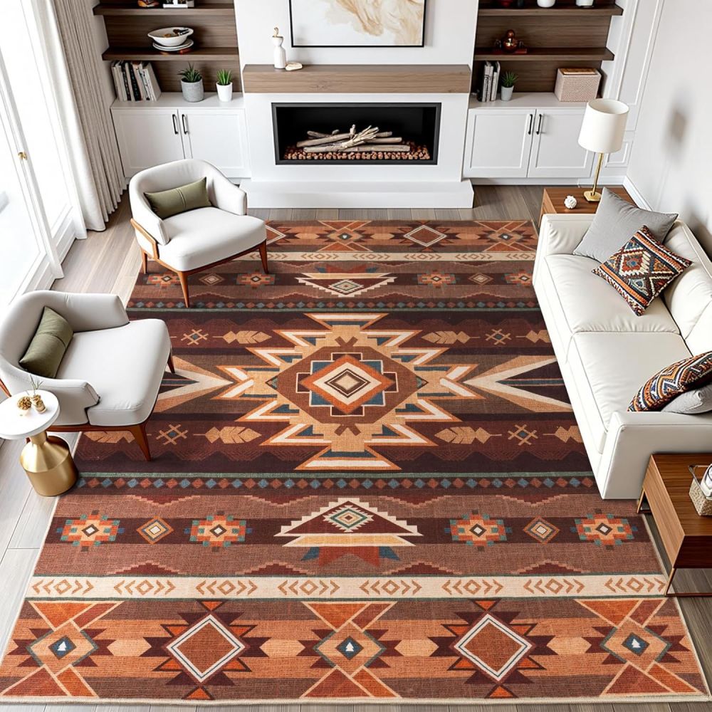 Retro Ethnic Faux Cashmere Rug Non-Slip Machine-Washable