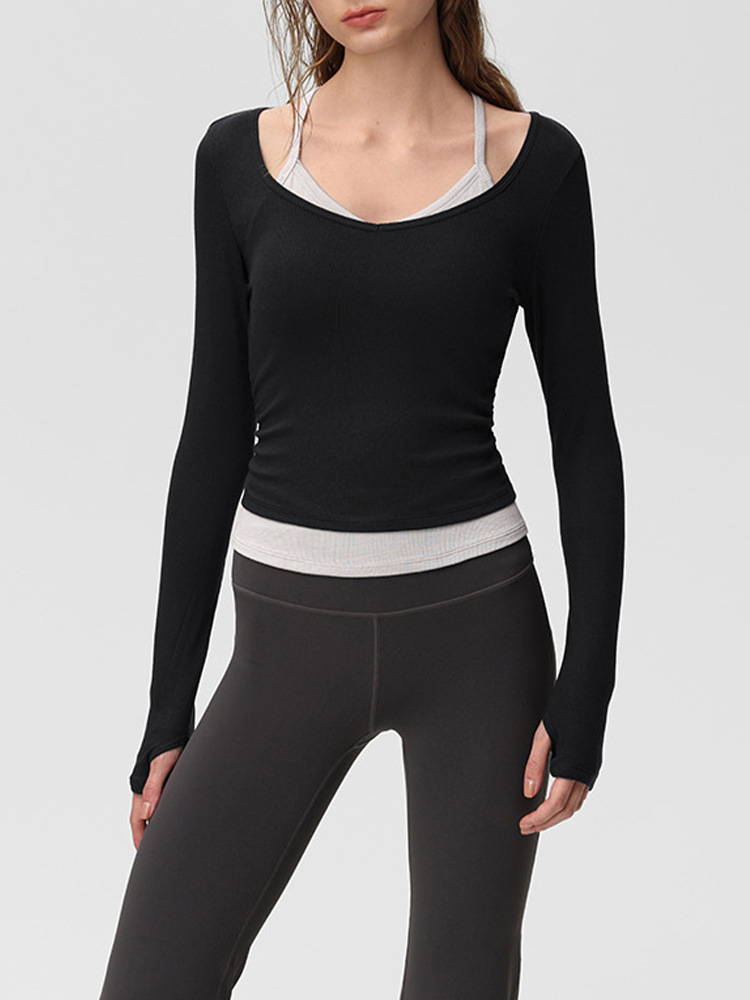 Yoga-Set mit Brustpolster, elastisch, Langarmoberteil und Träger-Top, 2-teilig - 1