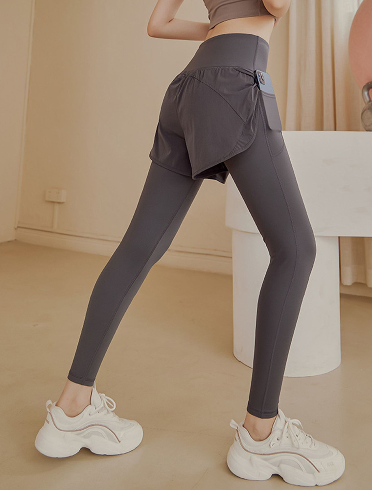 Faux Two-Piece High-Waist Yoga Pants, Tummy Control, Stretch