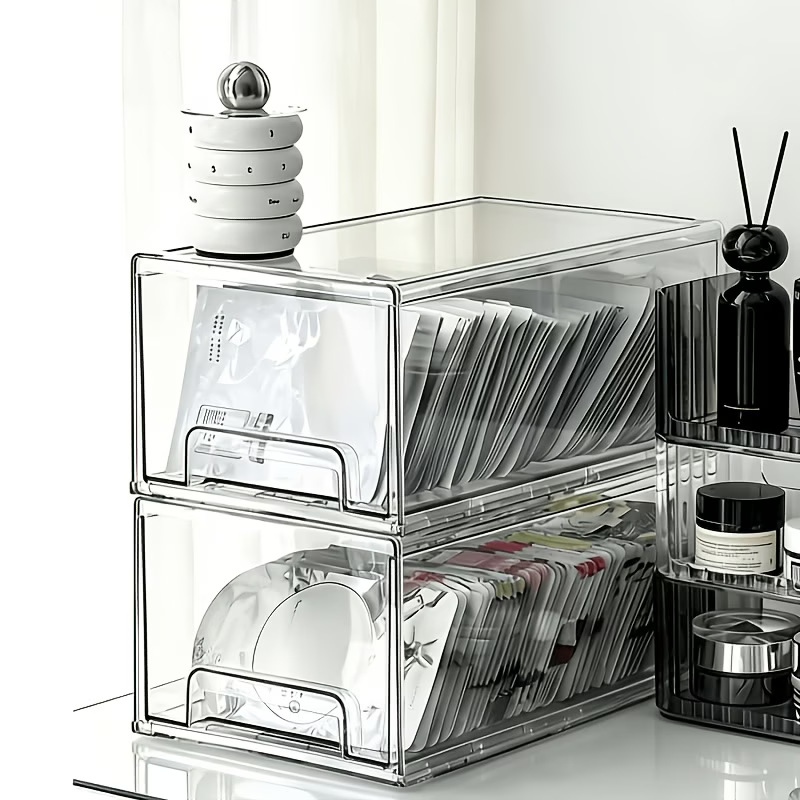 Clear PET cosmetics storage box with drawers