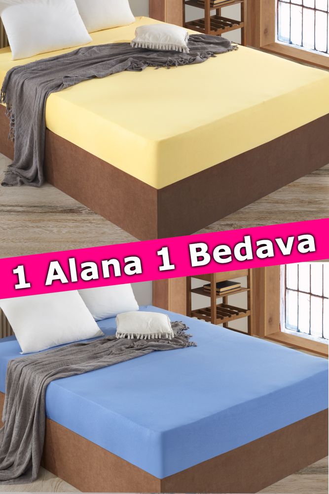 2 Adet Tek Kişilik Lastikli Çarşaf | Sarı&Mavi