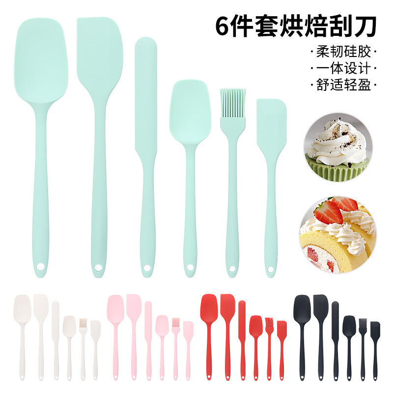 Spot Silikon integrierter Schaber 6-teiliges Schaber-Öl-Pinsel-Set Backwerkzeuge Kuchen-Creme-Spachtel - 1