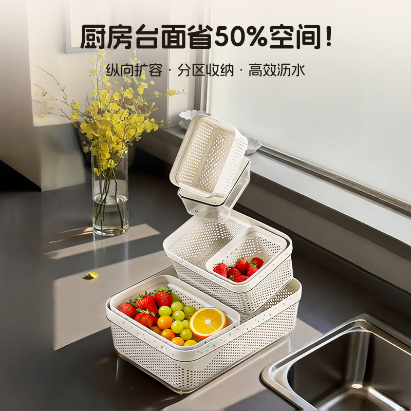 家用加厚厨房沥水篮洗菜盆沥干篮套装洗碗池水槽双层沥水篮食品级