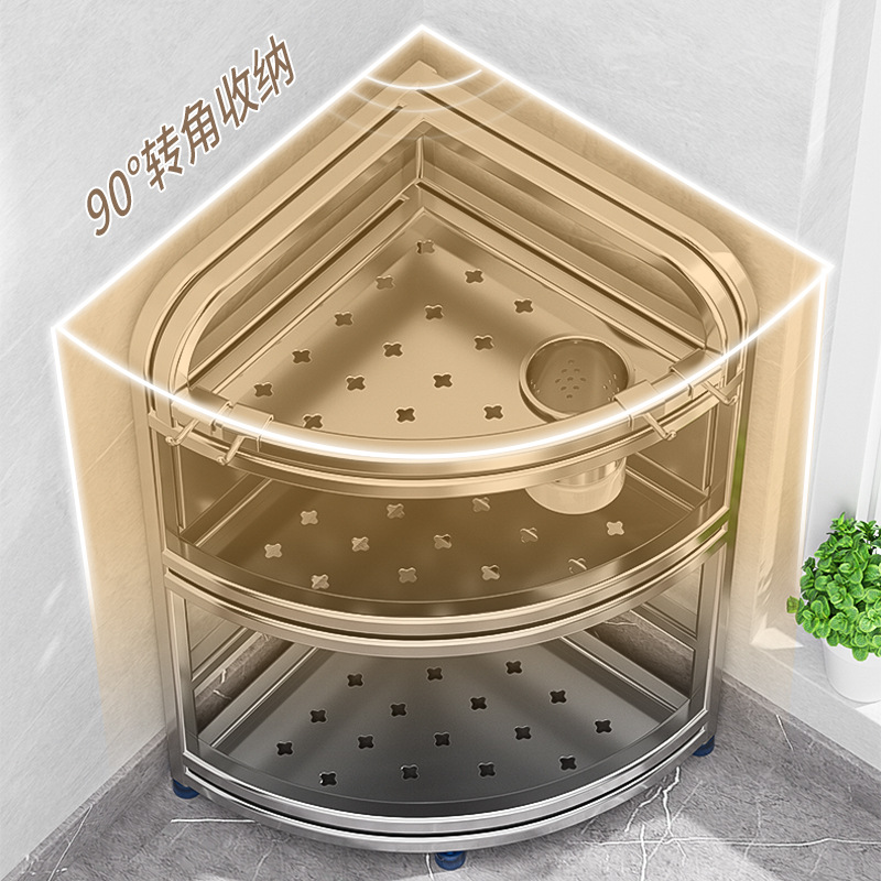 Kitchen corner storage rack stainless steel corner tripod spice storage knife holder wall mounted floor standing home - 4