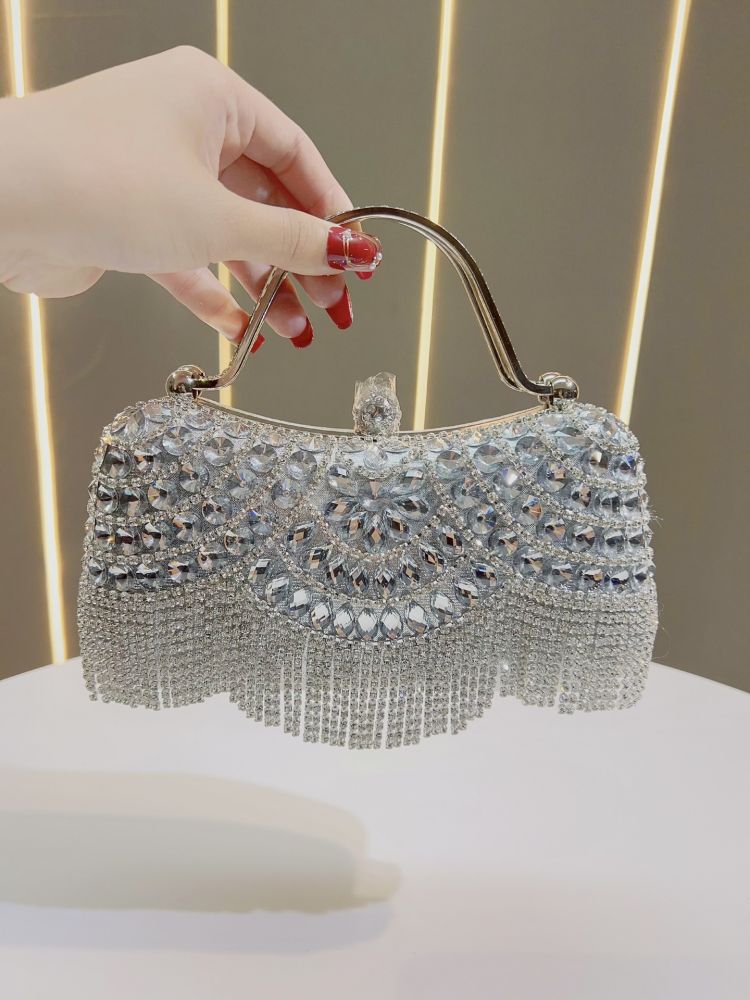 New Cross-Border Rhinestone Clutch Bag with Tassel, Evening Bag, Birthday Wedding Party Banquet Single Shoulder Crossbody Dinner Bag