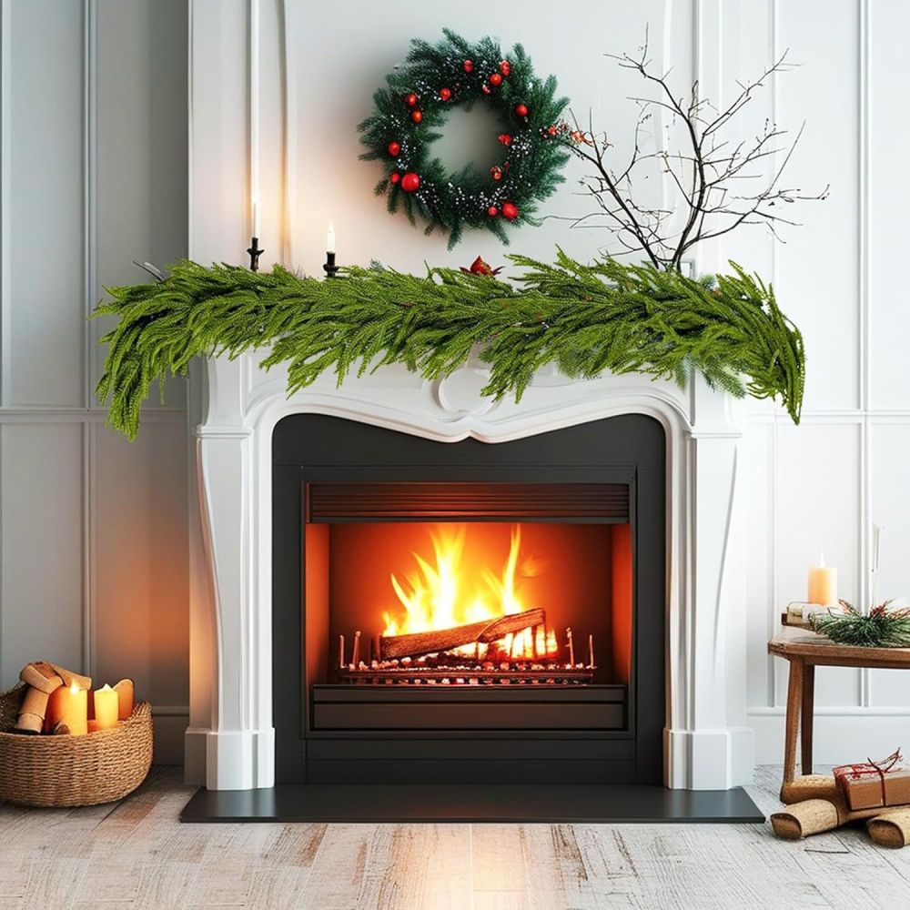 Künstlicher Rattan-Weihnachtskranz grün aus PVC 2,7 m - 1