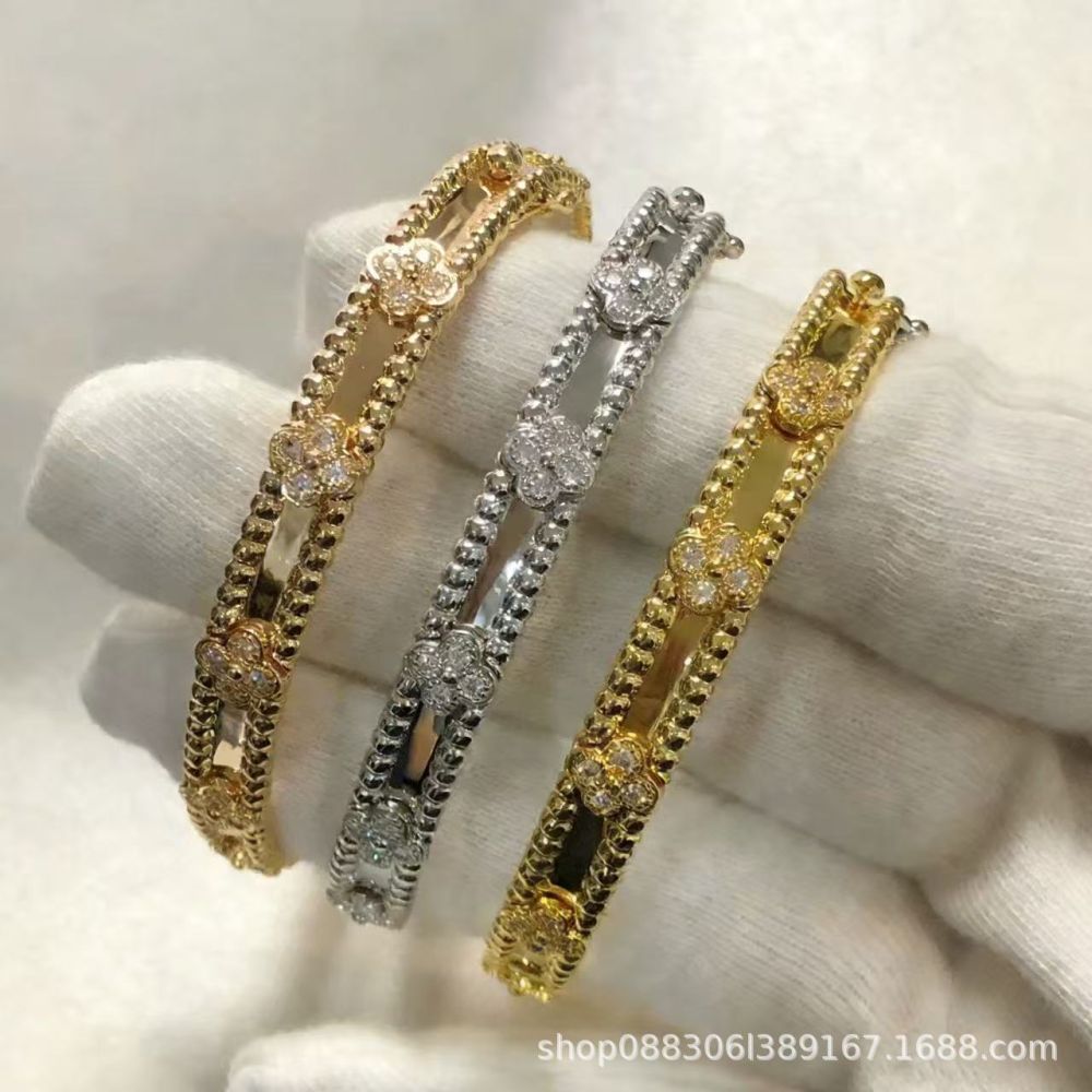 Four-leaf clover bracelet, 18K rose gold plating, full diamond - 1