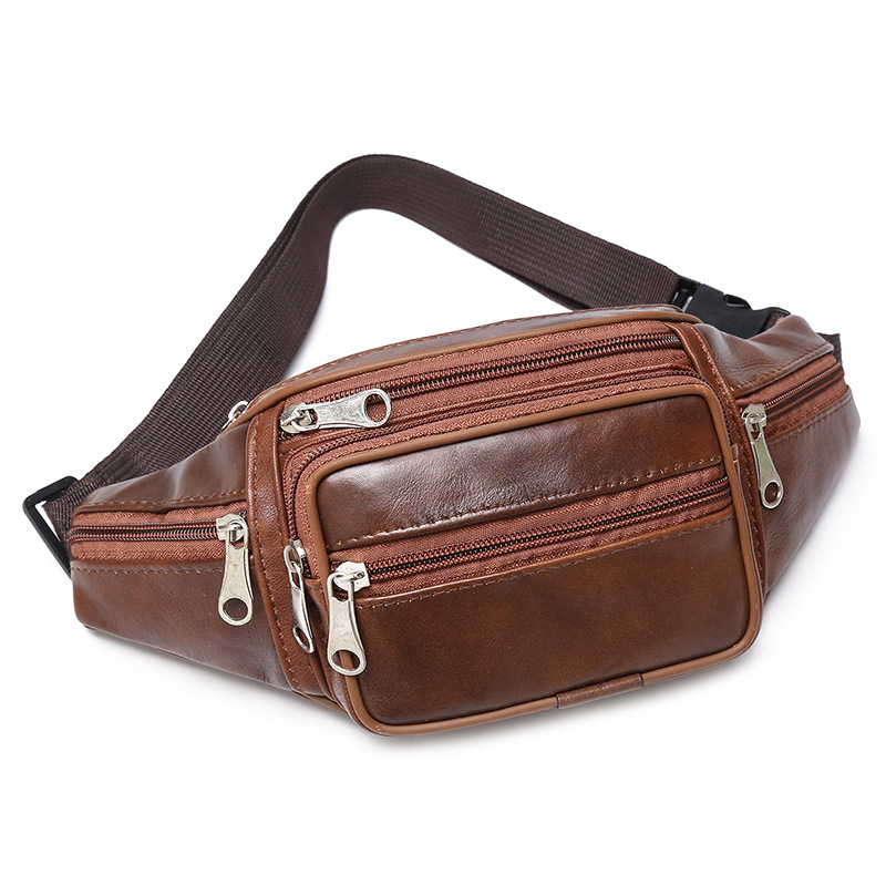 Men's Waist Bag, PU Leather Chest Bag, Multifunctional Outdoor Running Phone Bag