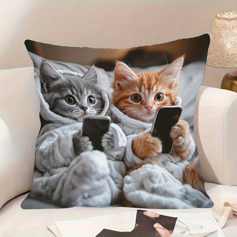 Grenzüberschreitender TEMU-Bestseller Katzenkuscheltier-Kissenbezug mit Digitaldruck ultraweich Wohnzimmer Sofakissen Dekokissenbezug