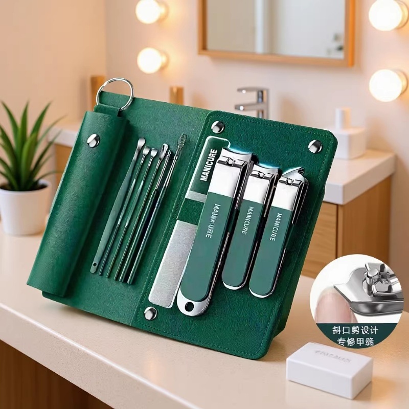 Edelstahl Nagelschneidset mit Ledertasche, 15-teilig