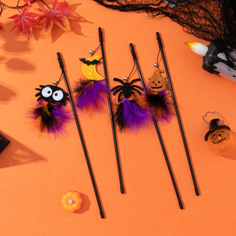 New Halloween cat teaser wand, new style Halloween doll plus feather cat self-play toy, sourced directly from the manufacturer