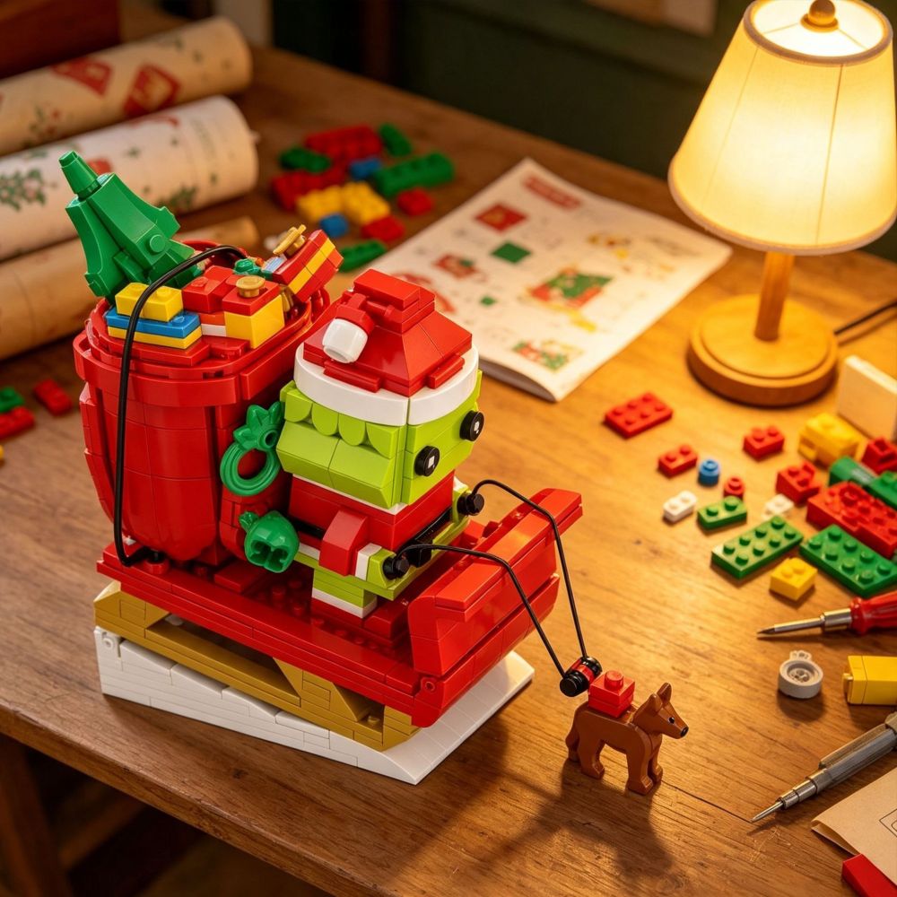 Grinch Christmas 3-in-1 Sled Building Blocks Kids Assembly Small Particle Ornament Festive Gift Toy Customizable