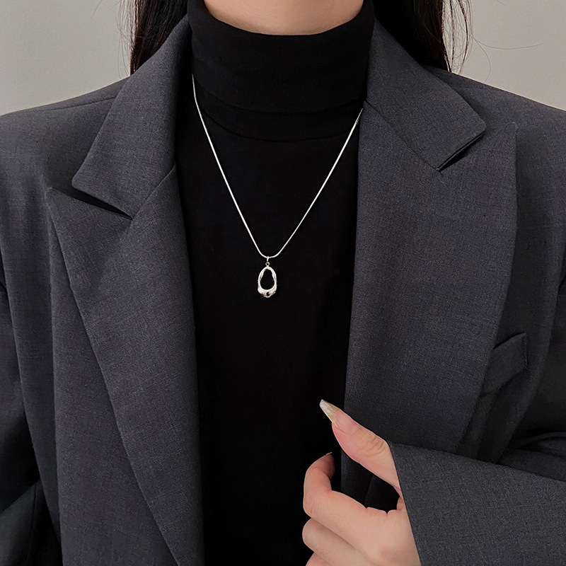 Stainless steel geometric necklace, minimalist design, pendant