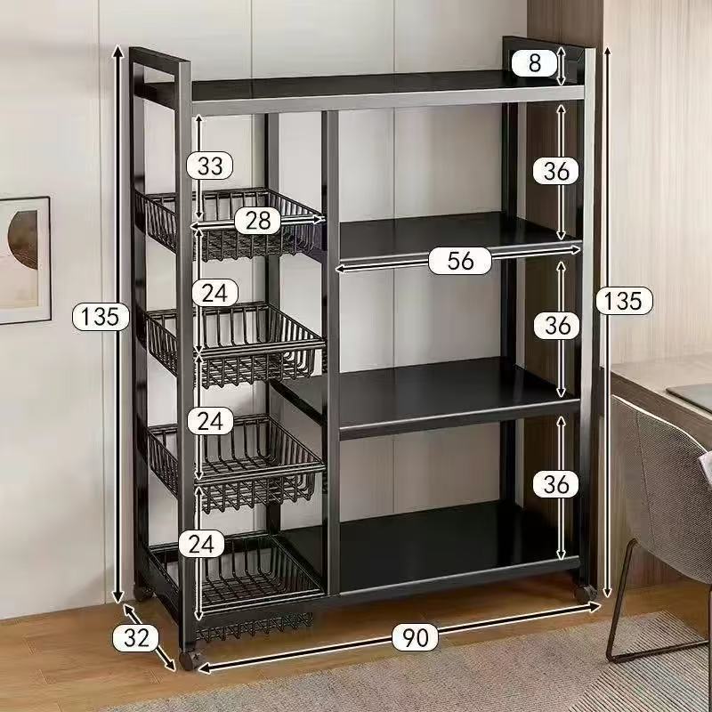 Hochwertiges Metall-Standregal mehrstöckig mobile Lagerungsregal bewegliches Topfständer Schmiedeeisen Küchenorganizer Aufbewahrungsregal Topfständer Backofen - 10