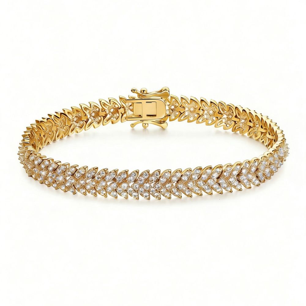 Modisches Armband, dicke Kette, Fischgrät-Muster, Zirkonia, Goldfarben und Silberfarben, elegant und stilvoll, voller Steine, Tennisarmband für Damen, Muttertagsgeschenk