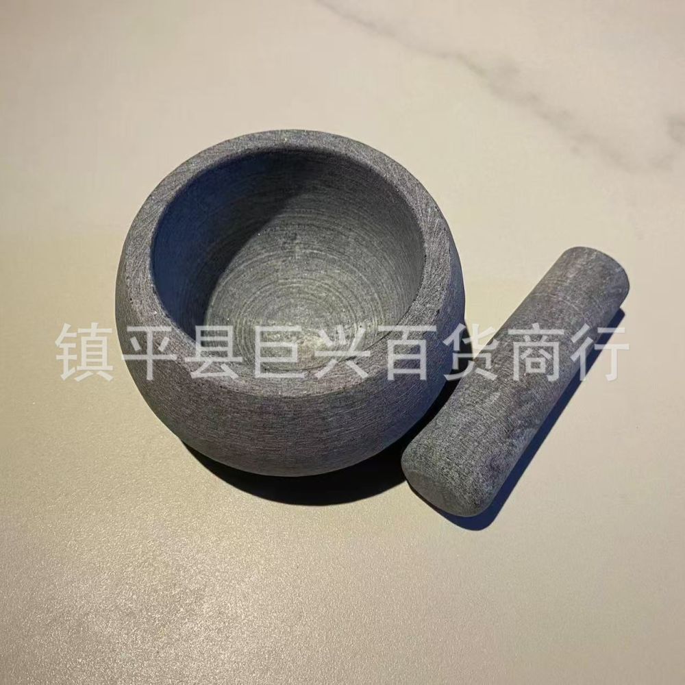 Stone Garlic Mortar with Pestle, Manual Traditional Garlic Mincer, Grinding Mortar for Home Kitchen, Herbal Medicine Crusher, Stone Grinding Jar - 3