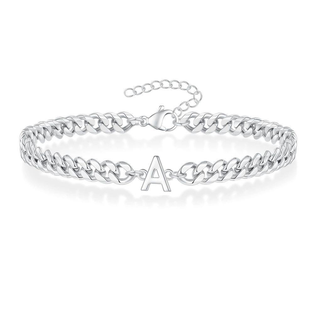 Amazon Bestseller 26 Buchstaben Initialen Herrenarmband Edelstahl nicht verblassend Paar Kubanische Gliederkette Armband Schmuck
