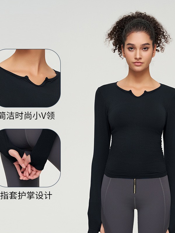 Damen nahtloses Fitness-Yogashirt, Nacktgefühl, hochelastisch, 3D