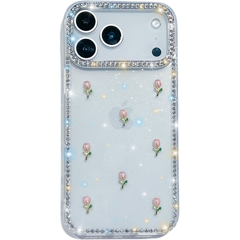 花朵闪钻新款适用苹果17promax手机壳iphone16防摔奢华闪粉保护套