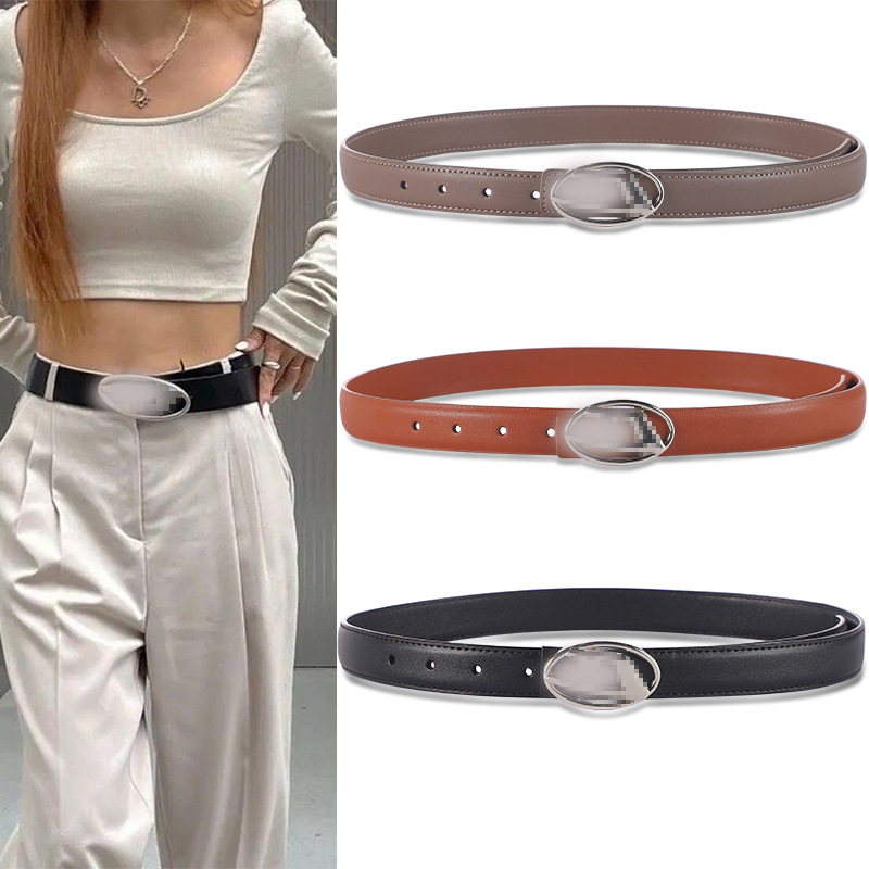 D Letter Oval Metal Buckle Unisex Versatile Decorative Waist Belt Fashion Matching Factory Direct Sales PU Leather Belt