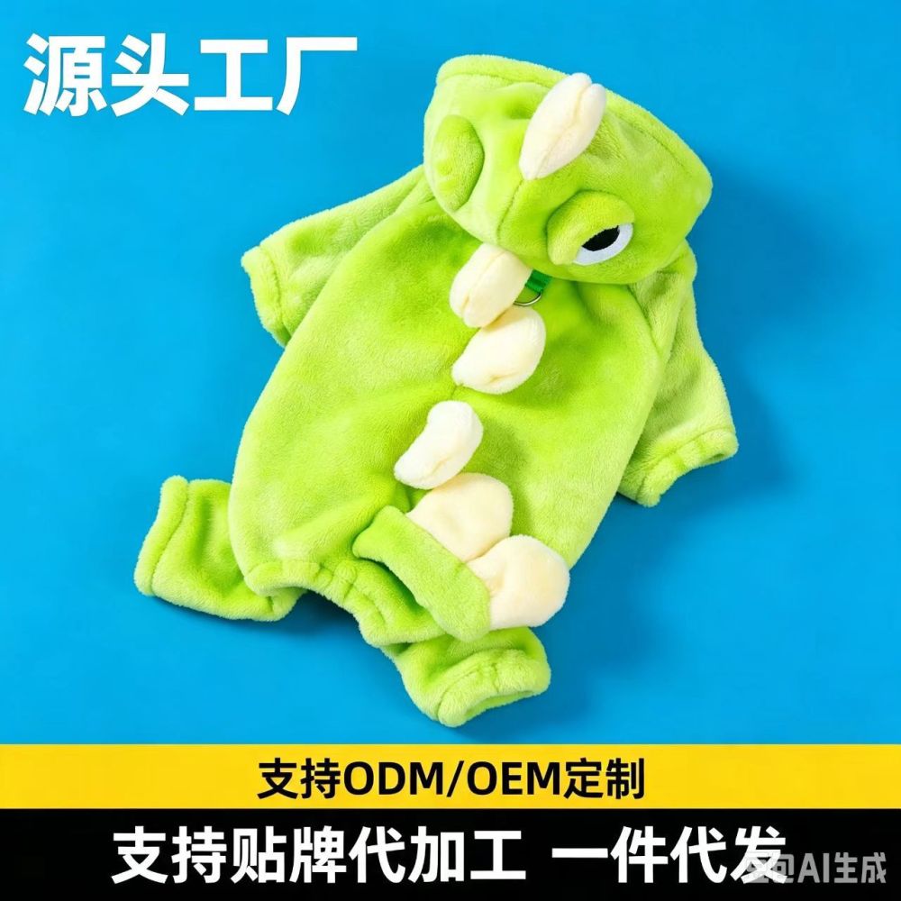 Winter Warm Flannel Dinosaur Jumpsuit Dog Clothes for Small Breeds