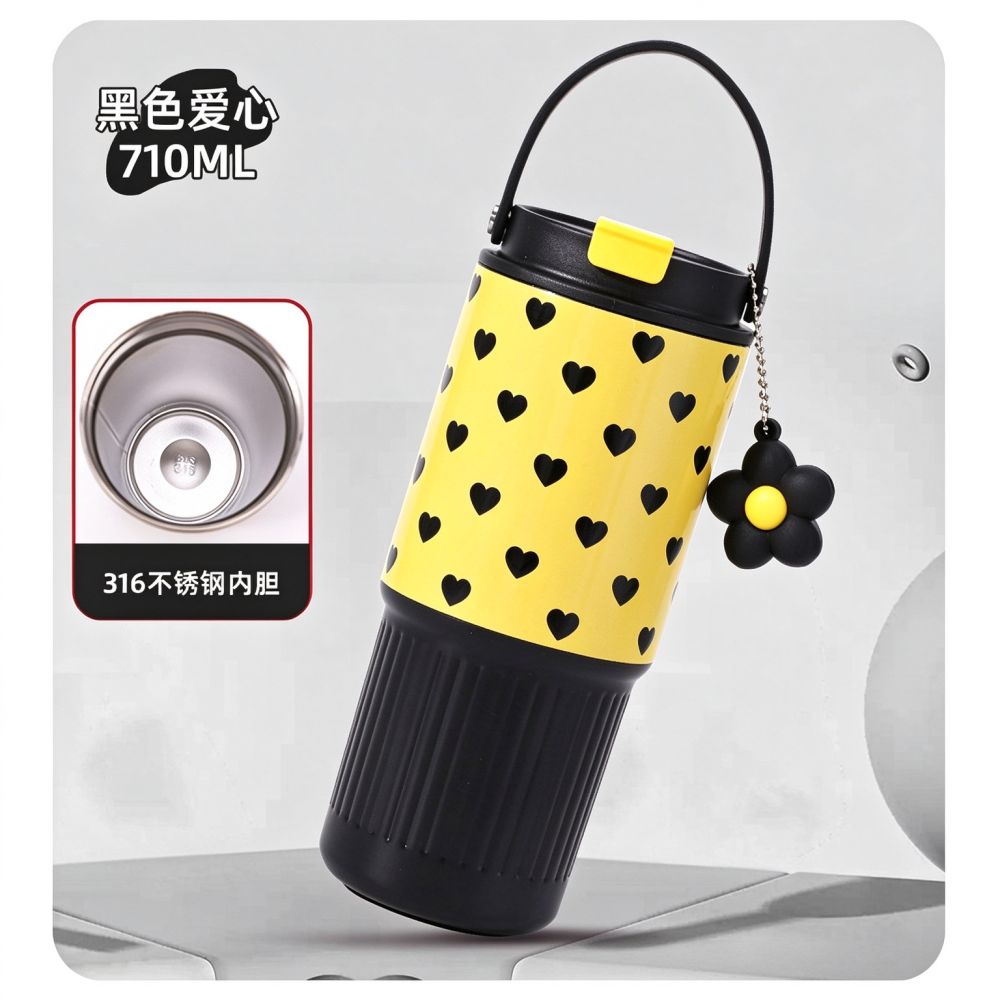 New 304 Stainless Steel Thermos Cup Creative Plaid Pattern Large Capacity Insulated Cup with Handle and Straw Car Cup Wholesale - 9